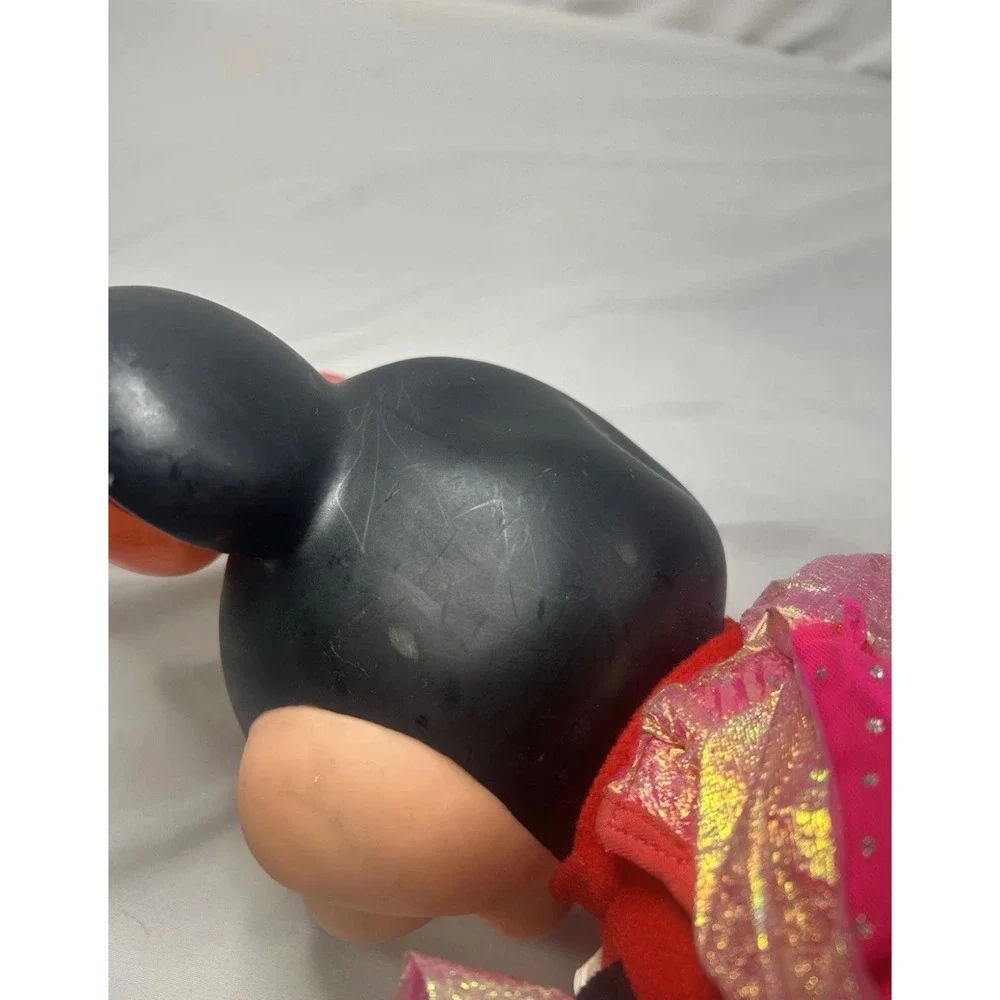 Disney Minnie Mouse Plush Doll Hard Plastic Head Red Pink Sparkle Outfit 12